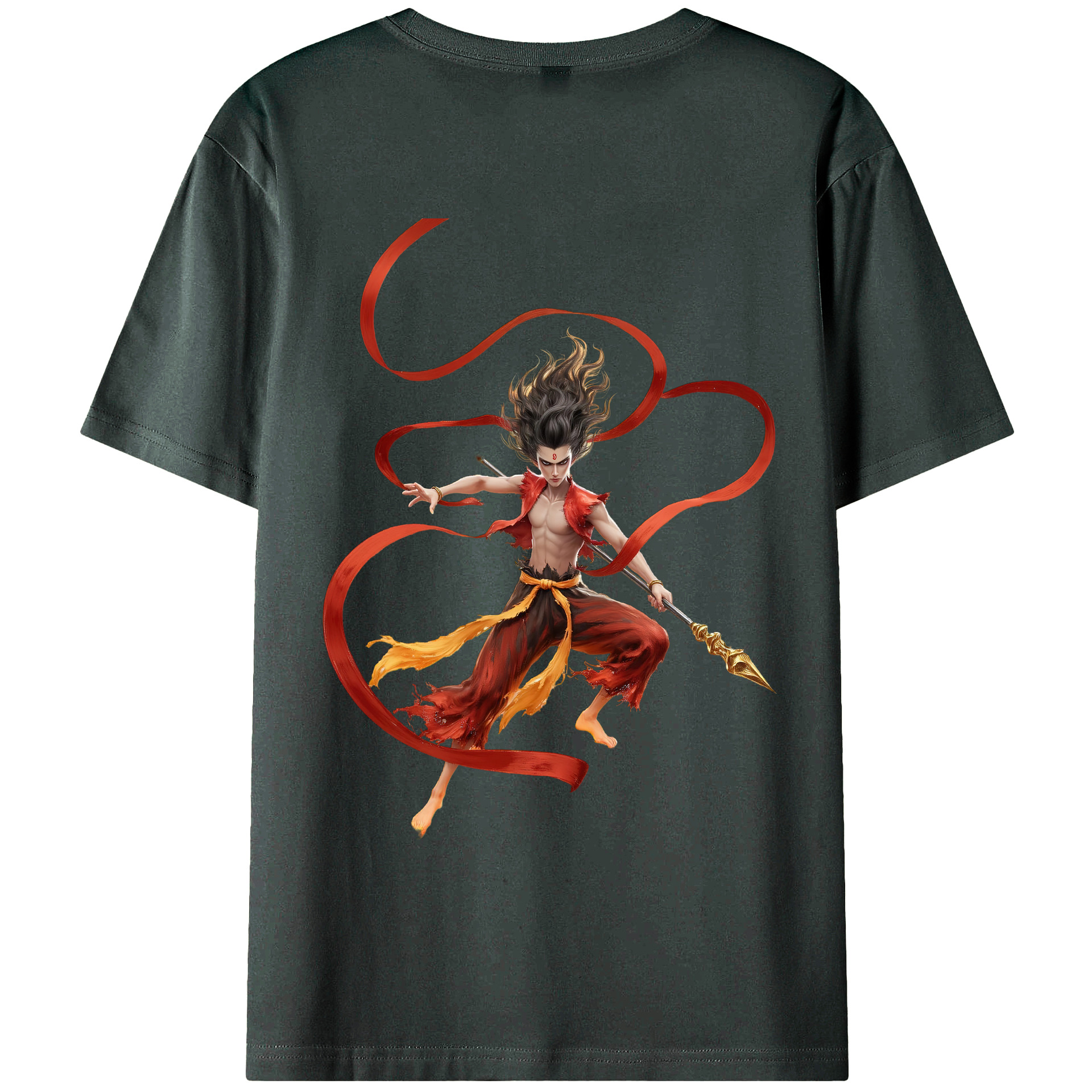 （画像用） Ne Zha 2 ナタ 魔童の大暴れ 綿100％ メンズ半袖Tシャツ（バックプリント） 通気性